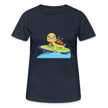 Schildkröte auf surfbrett - Frauen T-Shirt atmungsaktiv - Dunkelnavy - Vorne - AI Model Female 172 light (172cm)