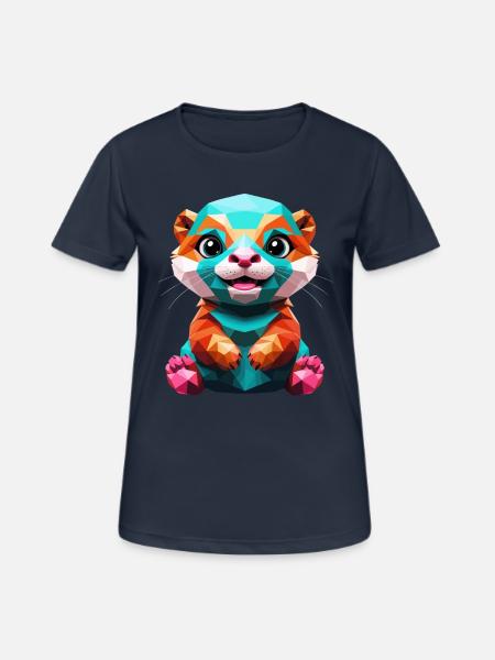 Bunter Fischotter im Polygon - Frauen T-Shirt atmungsaktiv - Dunkelnavy