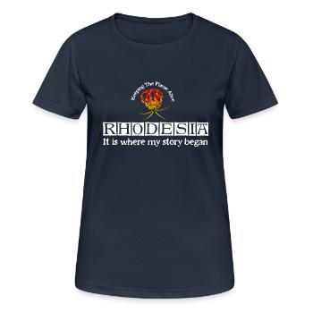 Rhodesia Story Begins Weiß - Frauen T-Shirt atmungsaktiv - Dunkelnavy - Vorne - AI Model Female 172 light (172cm)