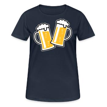 2 Maßkrüge Stoßen An (Bier / Bierseidel / 3C) - Frauen T-Shirt atmungsaktiv - Dunkelnavy - Vorne - AI Model Female 172 light (172cm)