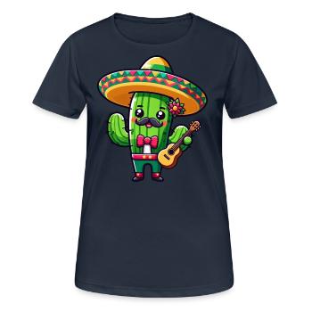 Cinco de Mayo Cactus Mariachi Guitarist - Women's Breathable T-Shirt - dark navy - Front - AI Model Female 172 light (172cm)
