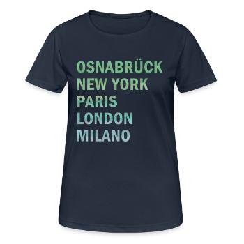 Metropole Osnabrück - Frauen T-Shirt atmungsaktiv - Dunkelnavy - Vorne - AI Model Female 172 light (172cm)