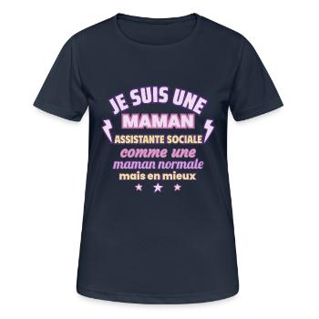 Maman assistante sociale, cadeau fête des mères - T-shirt respirant Femme - bleu marine foncé - Devant - AI Model Female 172 light (172cm)