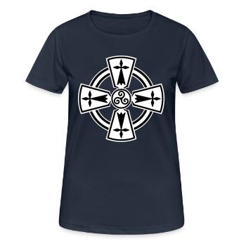 Breizh Celtic cross - T-shirt respirant Femme - bleu marine foncé - Devant - AI Model Female 172 light (172cm)