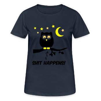 Owl Shit Happens 01 - T-shirt respirant Femme - bleu marine foncé - Devant - AI Model Female 172 light (172cm)