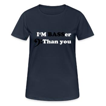 Je suis bassiste que vous, bass motif - T-shirt respirant Femme - bleu marine foncé - Devant - AI Model Female 172 light (172cm)