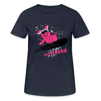 Pistensau - Ski - Snowboard - Winter Sports 3C - Women's Breathable T-Shirt - dark navy - Front - AI Model Female 172 light (172cm)