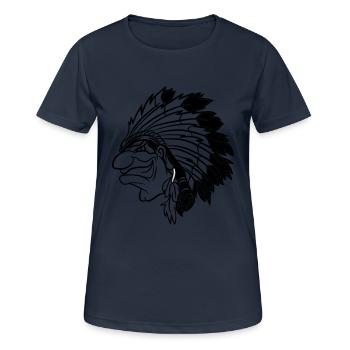 Indian chief grinning cunningly cartoon monochrome - Women's Breathable T-Shirt - dark navy - Front - AI Model Female 172 light (172cm)