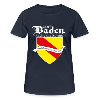 Über Baden lacht die Sonne, über Schwaben die Welt - Frauen T-Shirt atmungsaktiv - Dunkelnavy - Vorne - AI Model Female 172 light (172cm)