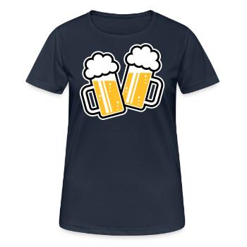 2 Maßkrüge Stoßen An, Prosit! (Bier Maßkrug / 3C) - Frauen T-Shirt atmungsaktiv - Dunkelnavy - Vorne - AI Model Female 172 light (172cm)