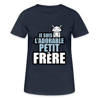 je suis l'adorable petit frère - T-shirt respirant Femme - bleu marine foncé - Devant - AI Model Female 172 light (172cm)