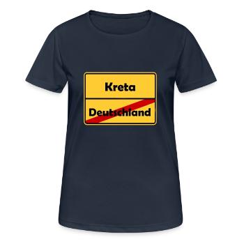 Auswandern nach Kreta! Ortsschild Desing. - Frauen T-Shirt atmungsaktiv - Dunkelnavy - Vorne - AI Model Female 172 light (172cm)