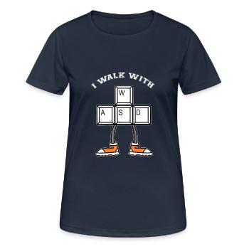 Je marche avec WASD - Marcher - Courir - T-shirt respirant Femme - bleu marine foncé - Devant - AI Model Female 172 light (172cm)