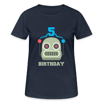 Kids birthday 5 year robot birthday party - Women's Breathable T-Shirt - dark navy - Front - AI Model Female 172 light (172cm)