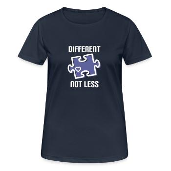 DIFFERENT - NOT LESS! AUTISMUS - Frauen T-Shirt atmungsaktiv - Dunkelnavy - Vorne - AI Model Female 172 light (172cm)
