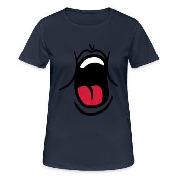 hunger essen witzig gaehnen schreien mund muede br - Frauen T-Shirt atmungsaktiv - Dunkelnavy - Vorne - AI Model Female 172 light (172cm)