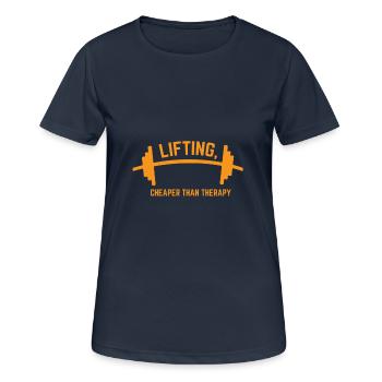 LIFTING CHEAPER THAN THERAPY GESCHENK - Frauen T-Shirt atmungsaktiv - Dunkelnavy - Vorne - AI Model Female 172 light (172cm)