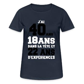 j'ai 40 ans - T-shirt respirant Femme - bleu marine foncé - Devant - AI Model Female 172 light (172cm)