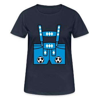 12 Lederhose Latzhose Fußball Bayern Fussball - Frauen T-Shirt atmungsaktiv - Dunkelnavy - Vorne - AI Model Female 172 light (172cm)