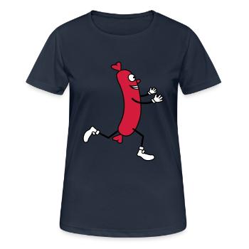 wuerstchen rennen gluecklich umarmen liebe laufen - Frauen T-Shirt atmungsaktiv - Dunkelnavy - Vorne - AI Model Female 172 light (172cm)