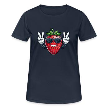 Sweet Cartoon Strawberry Peace Fruity - Women's Breathable T-Shirt - dark navy - Front - AI Model Female 172 light (172cm)