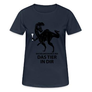 Party Saurus - Frauen T-Shirt atmungsaktiv - Dunkelnavy - Vorne - AI Model Female 172 light (172cm)