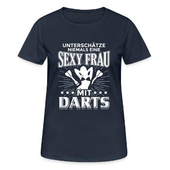 DART SEXY FRAU MIT DARTS - Frauen T-Shirt atmungsaktiv - Dunkelnavy - Vorne - AI Model Female 172 light (172cm)