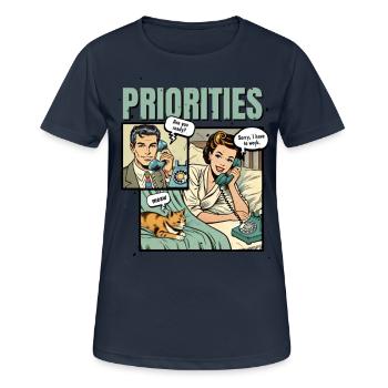 Cat Lover Priority Cats Mom Funny - Women's Breathable T-Shirt - dark navy - Front - AI Model Female 172 light (172cm)