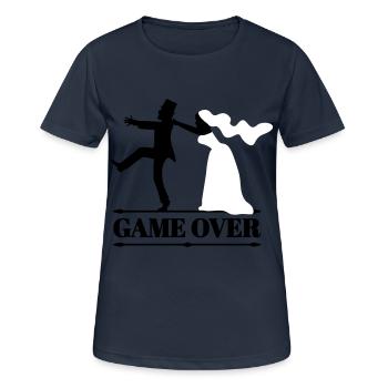 Jeu JGA au cours de la fête de mariage d’adieu - T-shirt respirant Femme - bleu marine foncé - Devant - AI Model Female 172 light (172cm)