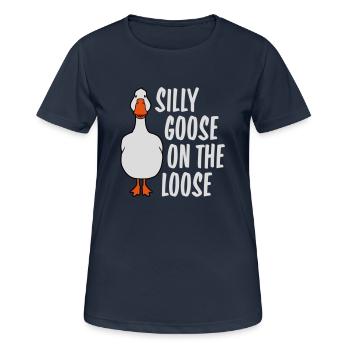 goose on the loose - Women's Breathable T-Shirt - dark navy - Front - AI Model Female 172 light (172cm)