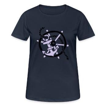Anker Seemann Anchor Sailor Tattoo Oldschool SOS - Frauen T-Shirt atmungsaktiv - Dunkelnavy - Vorne - AI Model Female 172 light (172cm)