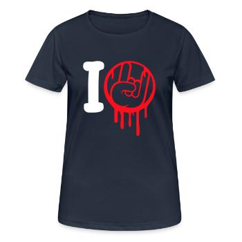 I Love Heavy Metal Hard Rock Music Hand Gesture Heart - Women's Breathable T-Shirt - dark navy - Front - AI Model Female 172 light (172cm)