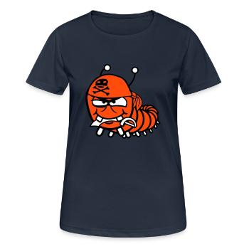 Raupe Böse Piraten Matrose Mütze Lustig Süß Comic - Frauen T-Shirt atmungsaktiv - Dunkelnavy - Vorne - AI Model Female 172 light (172cm)