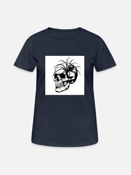 Totenkopf & Spinne – Netz des Todes - Frauen T-Shirt atmungsaktiv - Dunkelnavy