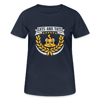cats and tats Zitat - Frauen T-Shirt atmungsaktiv - Dunkelnavy - Vorne - AI Model Female 172 light (172cm)