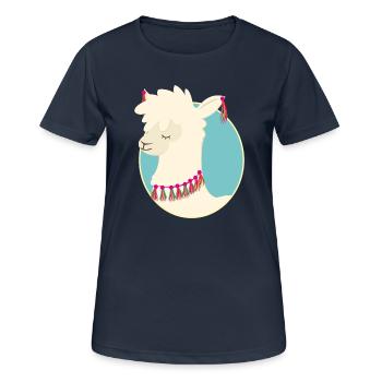 Lama - Frauen T-Shirt atmungsaktiv - Dunkelnavy - Vorne - AI Model Female 172 light (172cm)