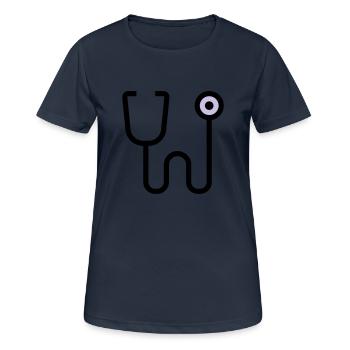 Examen stéthoscopique par le médecin - T-shirt respirant Femme - bleu marine foncé - Devant - AI Model Female 172 light (172cm)