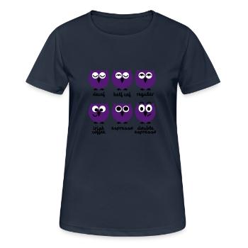Lustige Eulen mit Kaffee Chart | T-Shirts Druck - Frauen T-Shirt atmungsaktiv - Dunkelnavy - Vorne - AI Model Female 172 light (172cm)