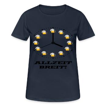 Allzeit Breit! (Bier / Uhr / Besoffen / Betrunken) - Frauen T-Shirt atmungsaktiv - Dunkelnavy - Vorne - AI Model Female 172 light (172cm)