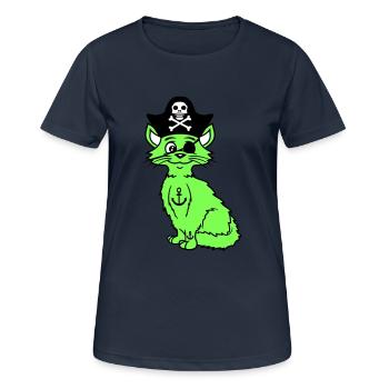 Cute Pirate Cats Buccaneer Eye Patch Hat Costume - Women's Breathable T-Shirt - dark navy - Front - AI Model Female 172 light (172cm)