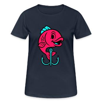 Fisch Angelhaken Comic - Frauen T-Shirt atmungsaktiv - Dunkelnavy - Vorne - AI Model Female 172 light (172cm)