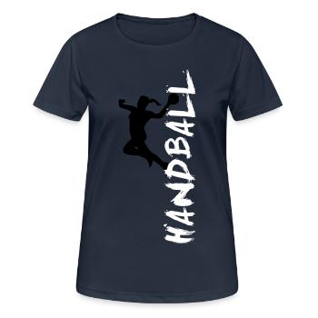 Handballerin - Handball seitlich - Frauen T-Shirt atmungsaktiv - Dunkelnavy - Vorne - AI Model Female 172 light (172cm)