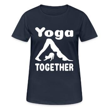 Yoga ensemble chat femme yoga exercice yoga formation - T-shirt respirant Femme - bleu marine foncé - Devant - AI Model Female 172 light (172cm)