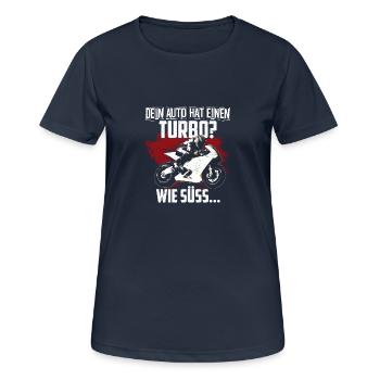 Motorrad Rennmaschine Turbo - Frauen T-Shirt atmungsaktiv - Dunkelnavy - Vorne - AI Model Female 172 light (172cm)