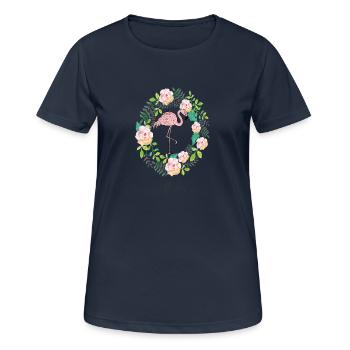 Flamingo - Aloha - Blumenkranz - Frauen T-Shirt atmungsaktiv - Dunkelnavy - Vorne - AI Model Female 172 light (172cm)