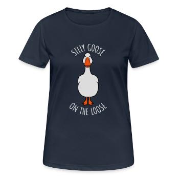 goose on the loose - Women's Breathable T-Shirt - dark navy - Front - AI Model Female 172 light (172cm)