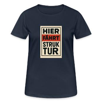 Hier fährt Struktur 1930er Plakat - Frauen T-Shirt atmungsaktiv - Dunkelnavy - Vorne - AI Model Female 172 light (172cm)