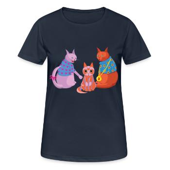 Kater Karl und seine Familie - Frauen T-Shirt atmungsaktiv - Dunkelnavy - Vorne - AI Model Female 172 light (172cm)
