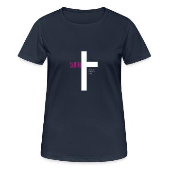 SALVATION – Kreuz-Design - Frauen T-Shirt atmungsaktiv - Dunkelnavy - Vorne - AI Model Female 172 light (172cm)