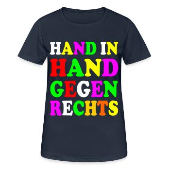 Hand in hand gegen rechts - Frauen T-Shirt atmungsaktiv - Dunkelnavy - Vorne - AI Model Female 172 light (172cm)